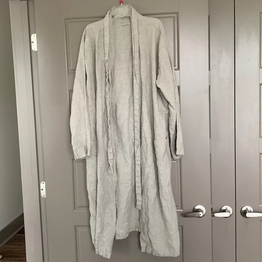 ROUGH LINEN BEIGE 100% LINEN BATH ROBE FULL LENGTH SMALL
